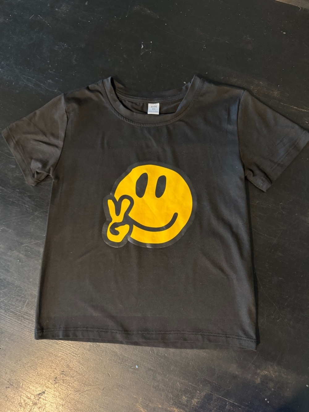 4/$15 Kids Black T-Shirt with Yellow Smiley Graphic
